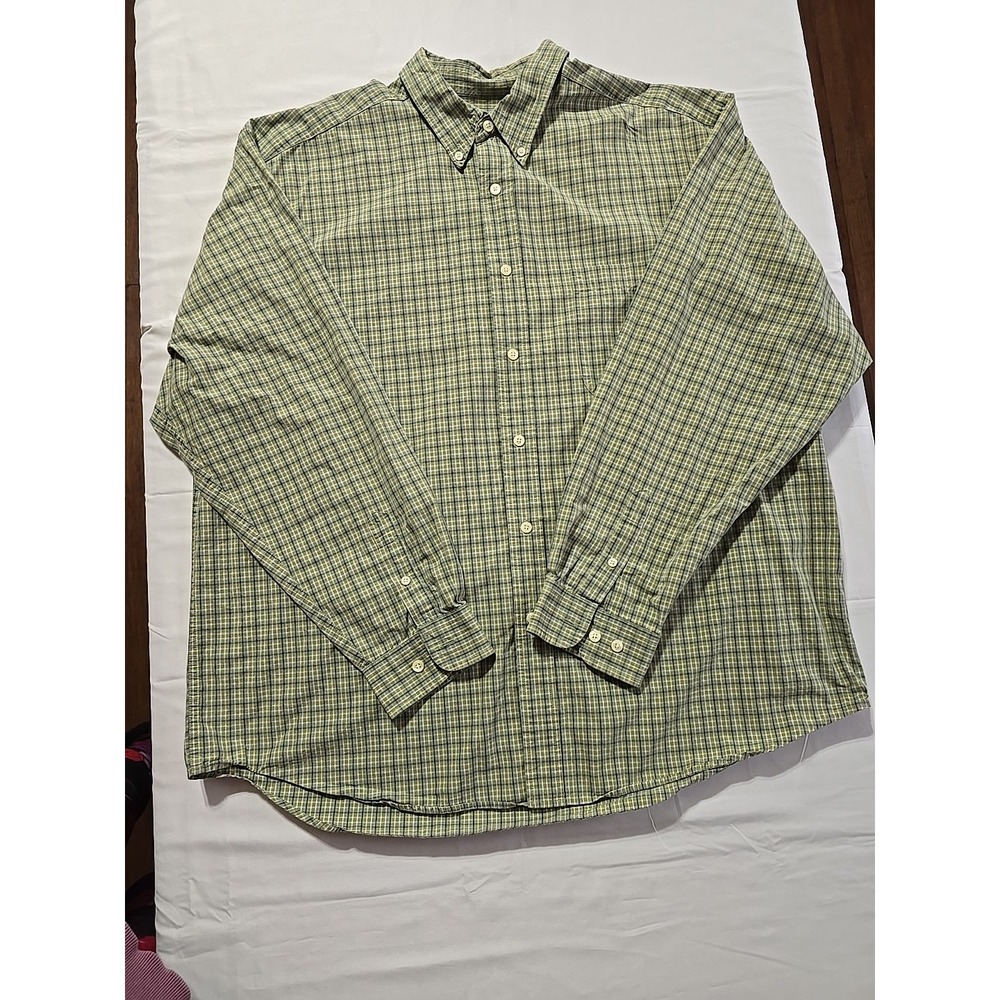 Eddie Bauer Mens XL Green Plaid Button Down Long Sleeve Shirt Relaxed